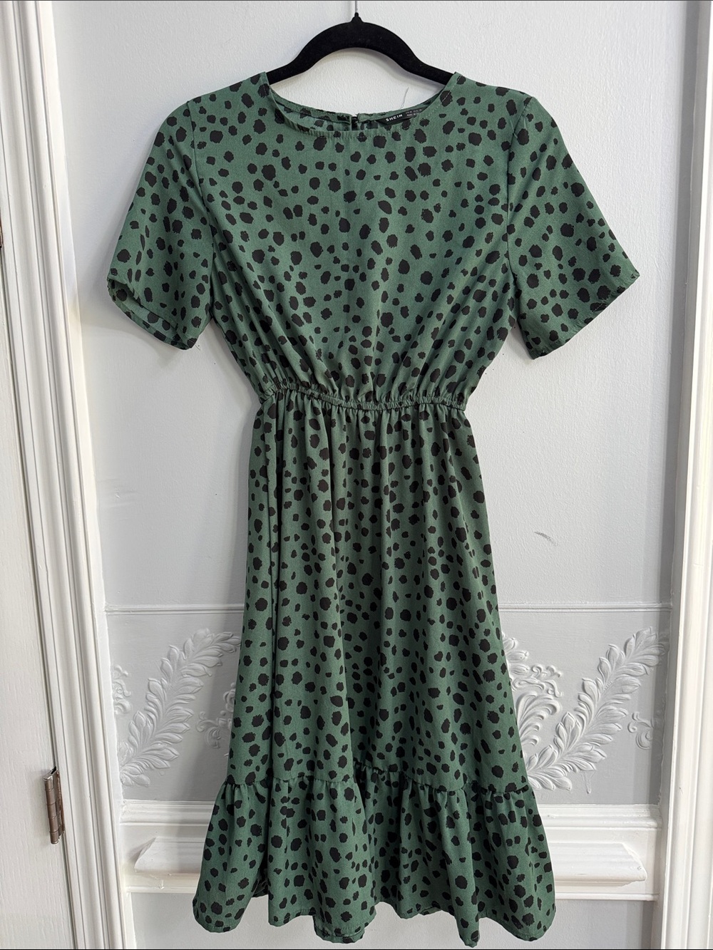 SHEIN Green Midi Dress with Black Spot Print